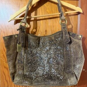 Frye Brown Leather Tote with Stud Details